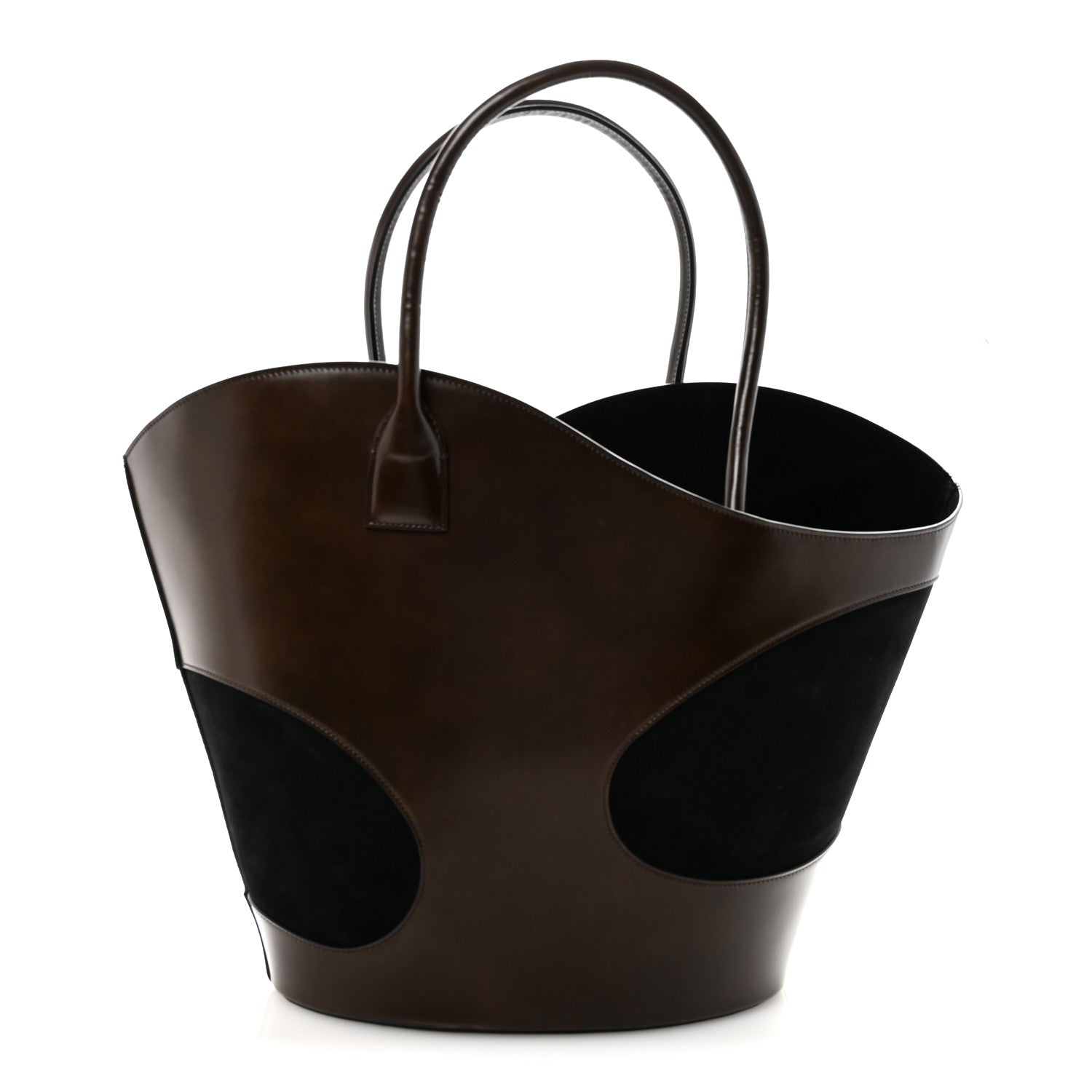 Salvatore Ferragamo Calfskin Suede Cut Out Large Tote Brown Black