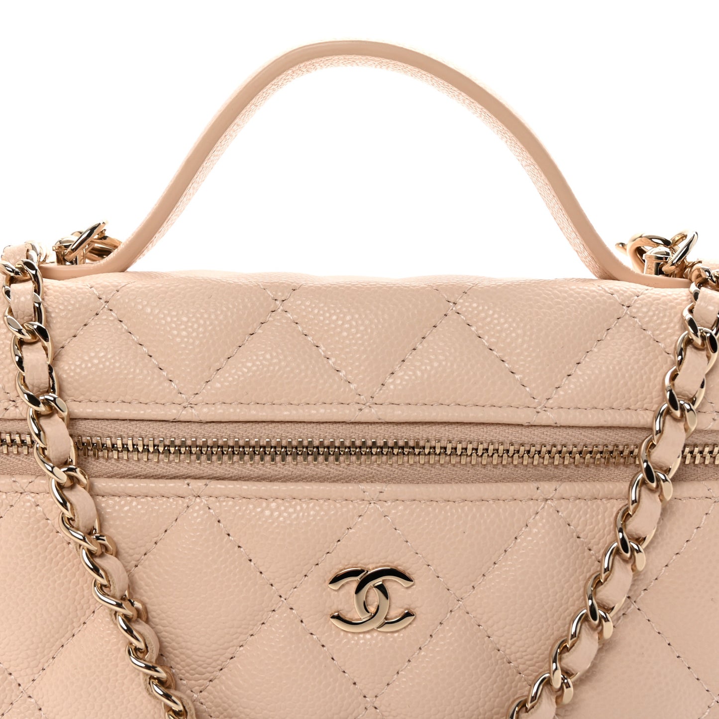 Caviar Quilted Top Handle Slim Vanity With Chain Beige