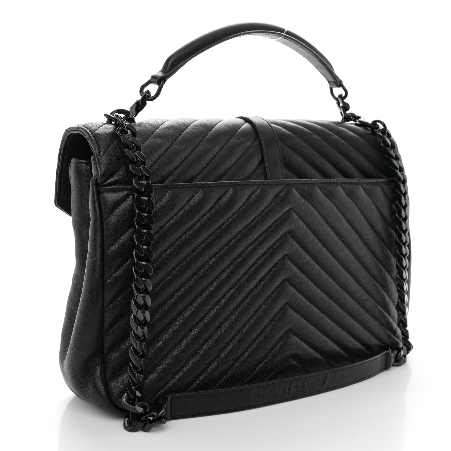 Sheepskin Matelasse Chevron Monogram Monochrome Large College Satchel Black
