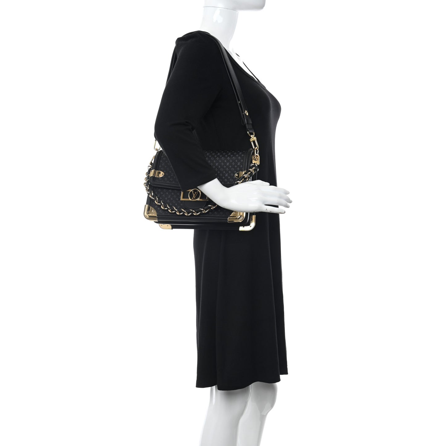 Calfskin Nanogram Embossed Dauphine MM Black