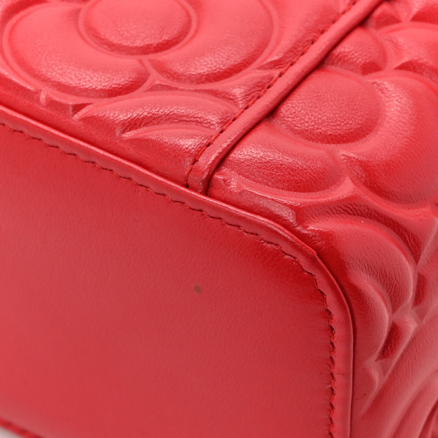 Lambskin Camellia Embossed Mini Vanity Case With Chain Red
