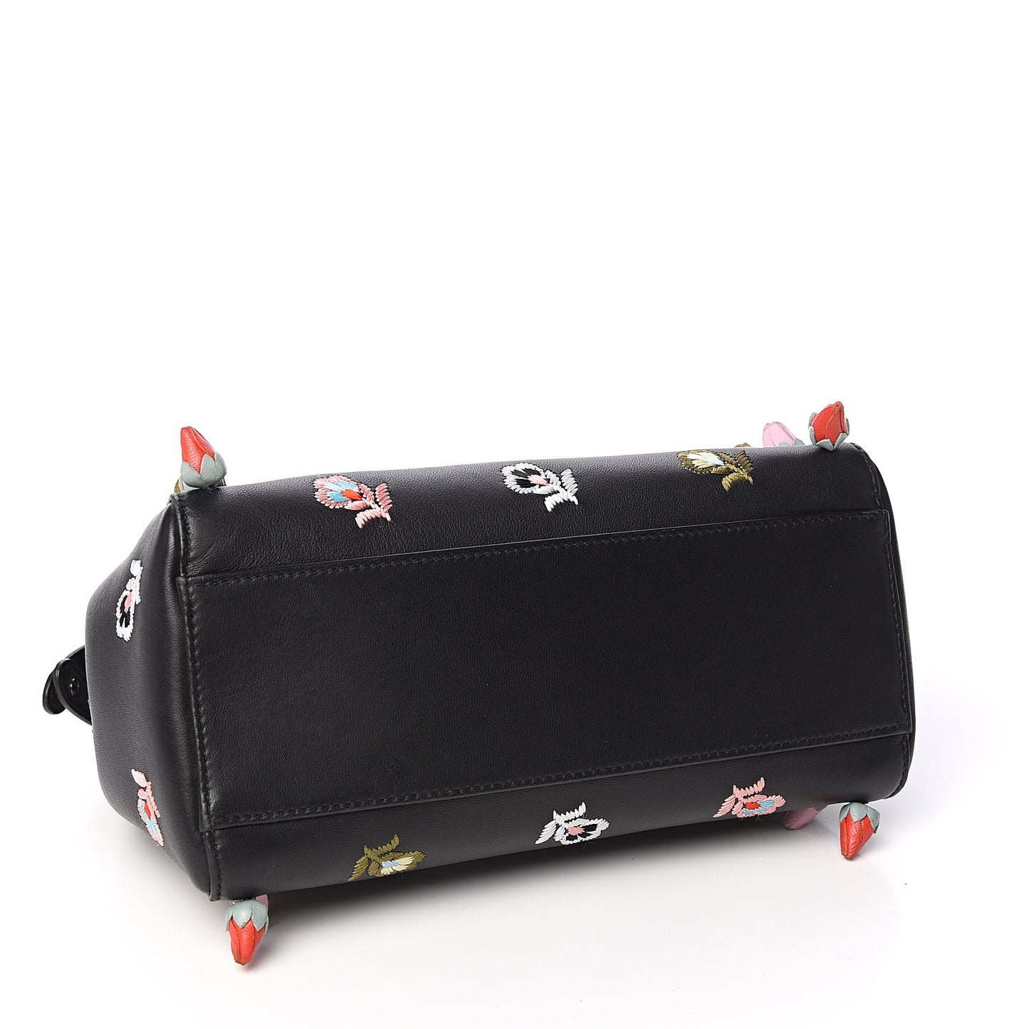 Nappa Rosebud Embroidered Mini Peekaboo Iconic Satchel Black Multicolor