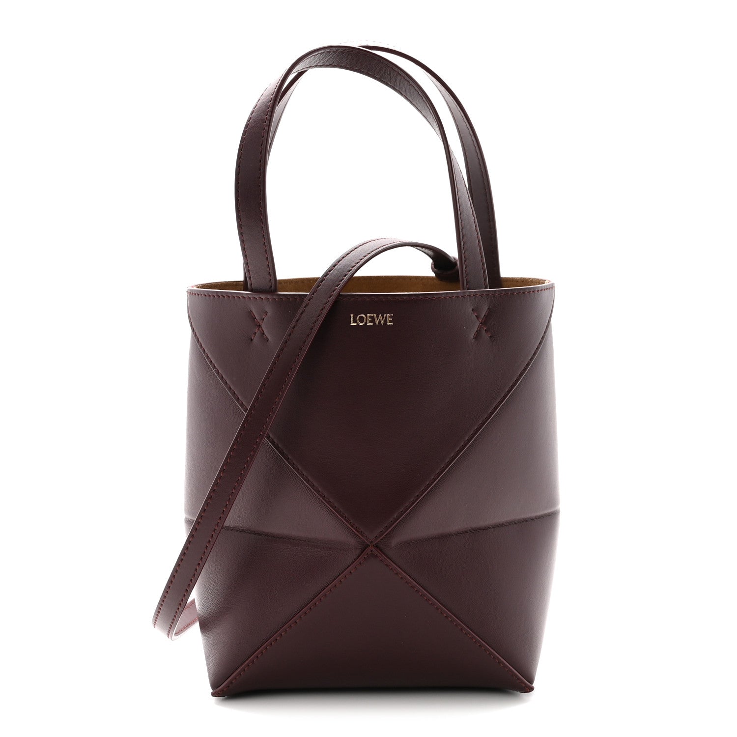 Loewe Shiny Calfskin Mini Puzzle Fold Tote Burgundy 1889770