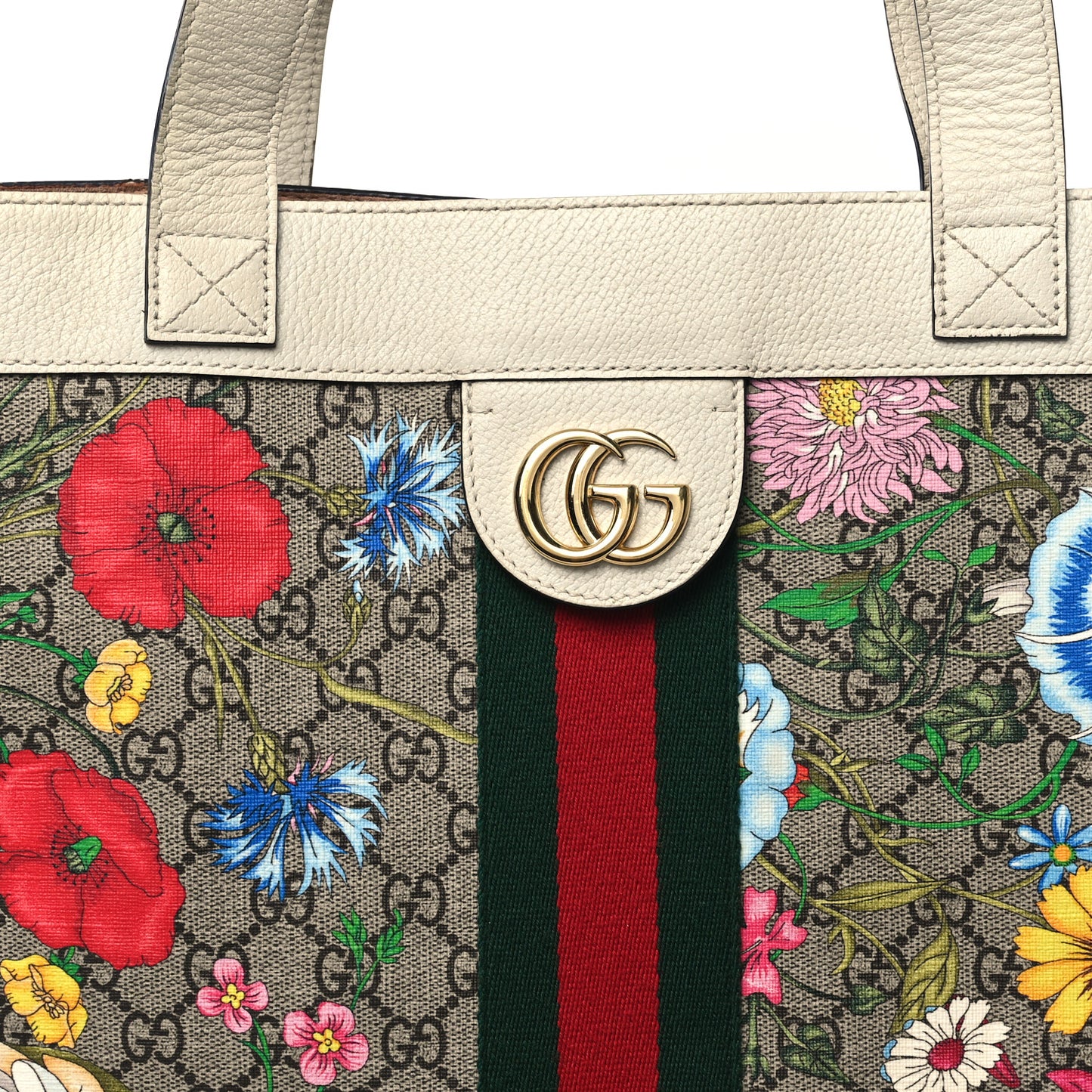 GG Supreme Monogram Flora Web Ophidia Vertical Shopping Tote White
