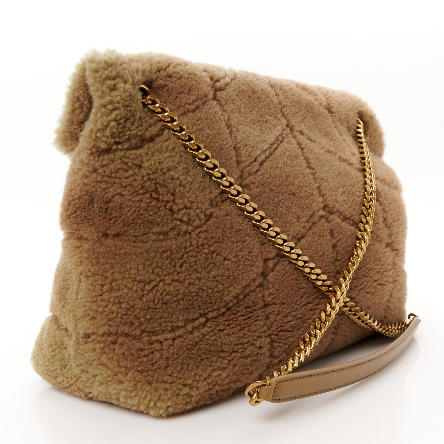 Shearling Quilted Medium Loulou Puffer Monogram Chain Satchel Natural Brown