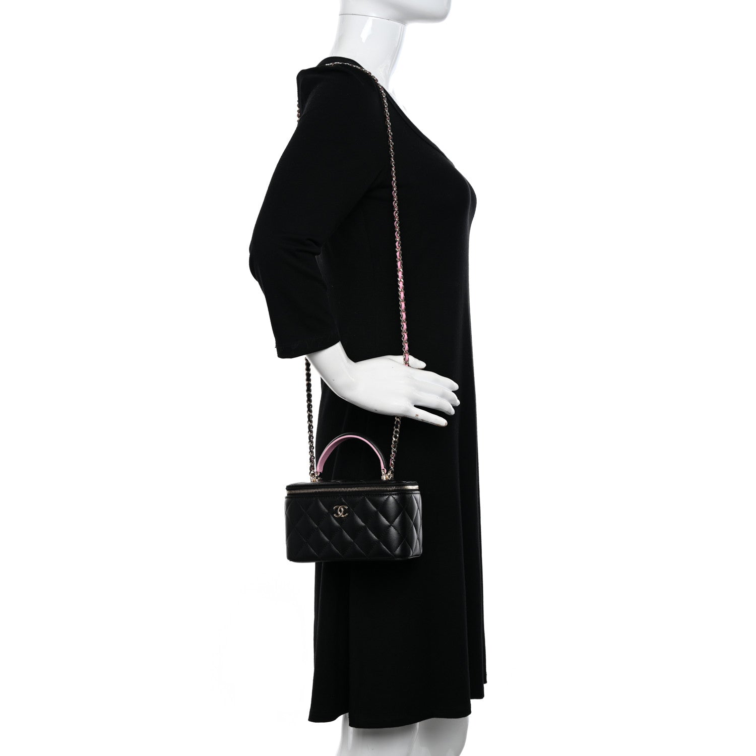 Chanel Lambskin Quilted Small Top Handle Vanity Case With Chain Black Lilac 2 of 12