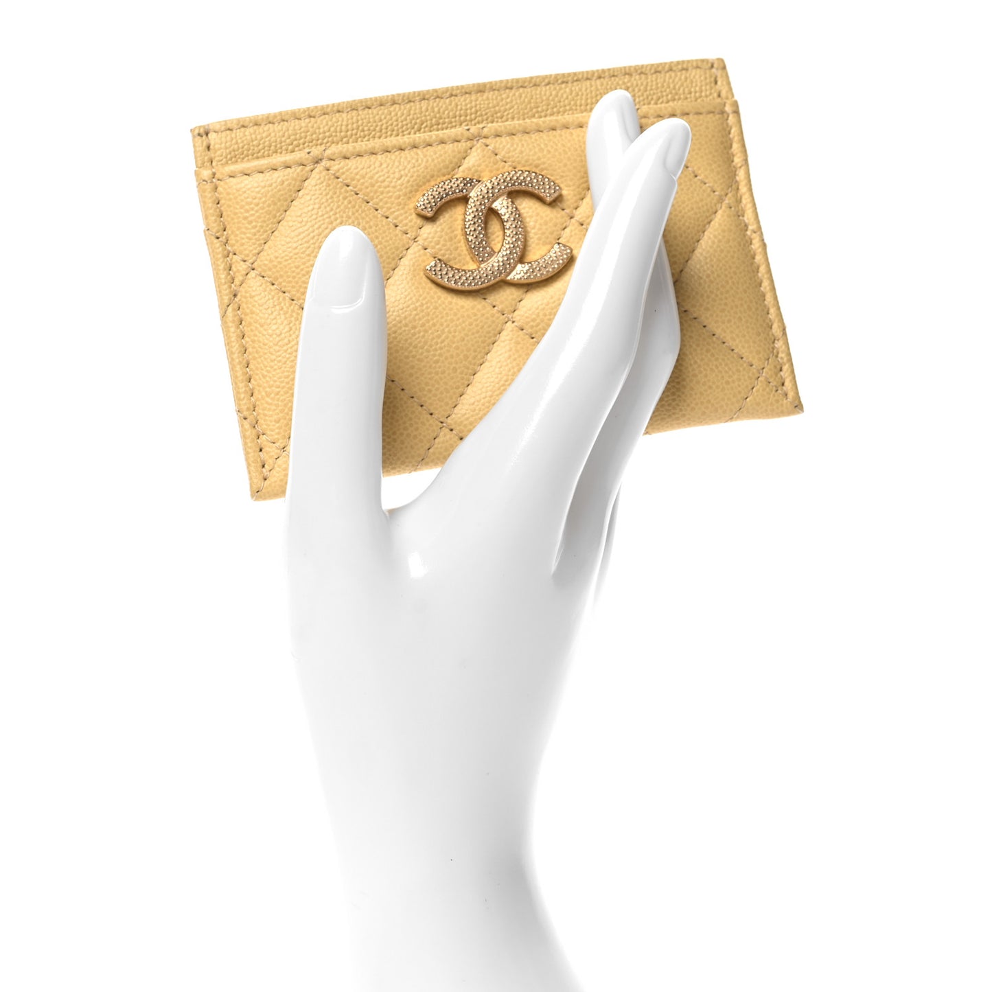 Caviar Quilted Studded CC Card Holder Yellow