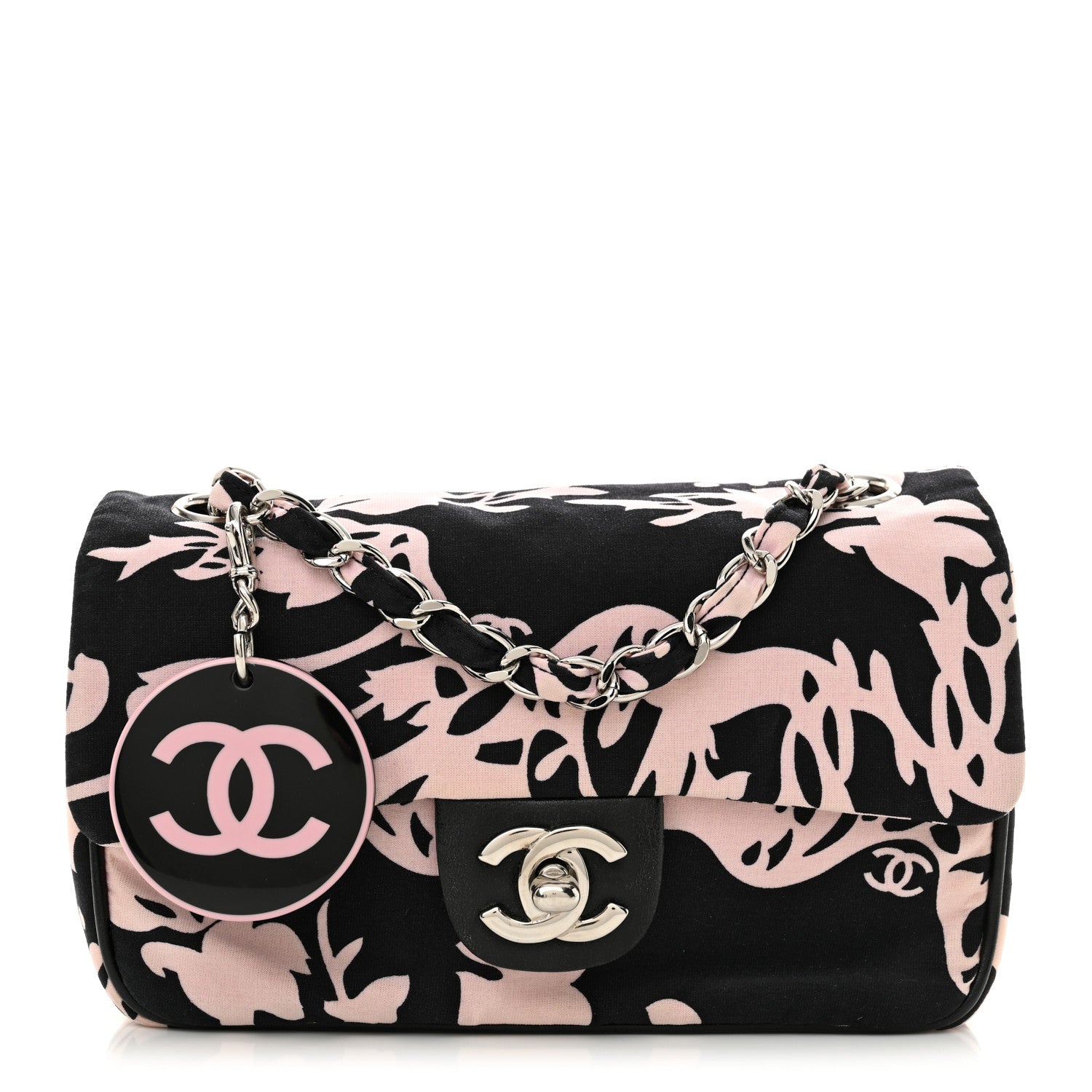 Chanel Printed Fabric Mini Rectangular Flap Black Pink 1669768