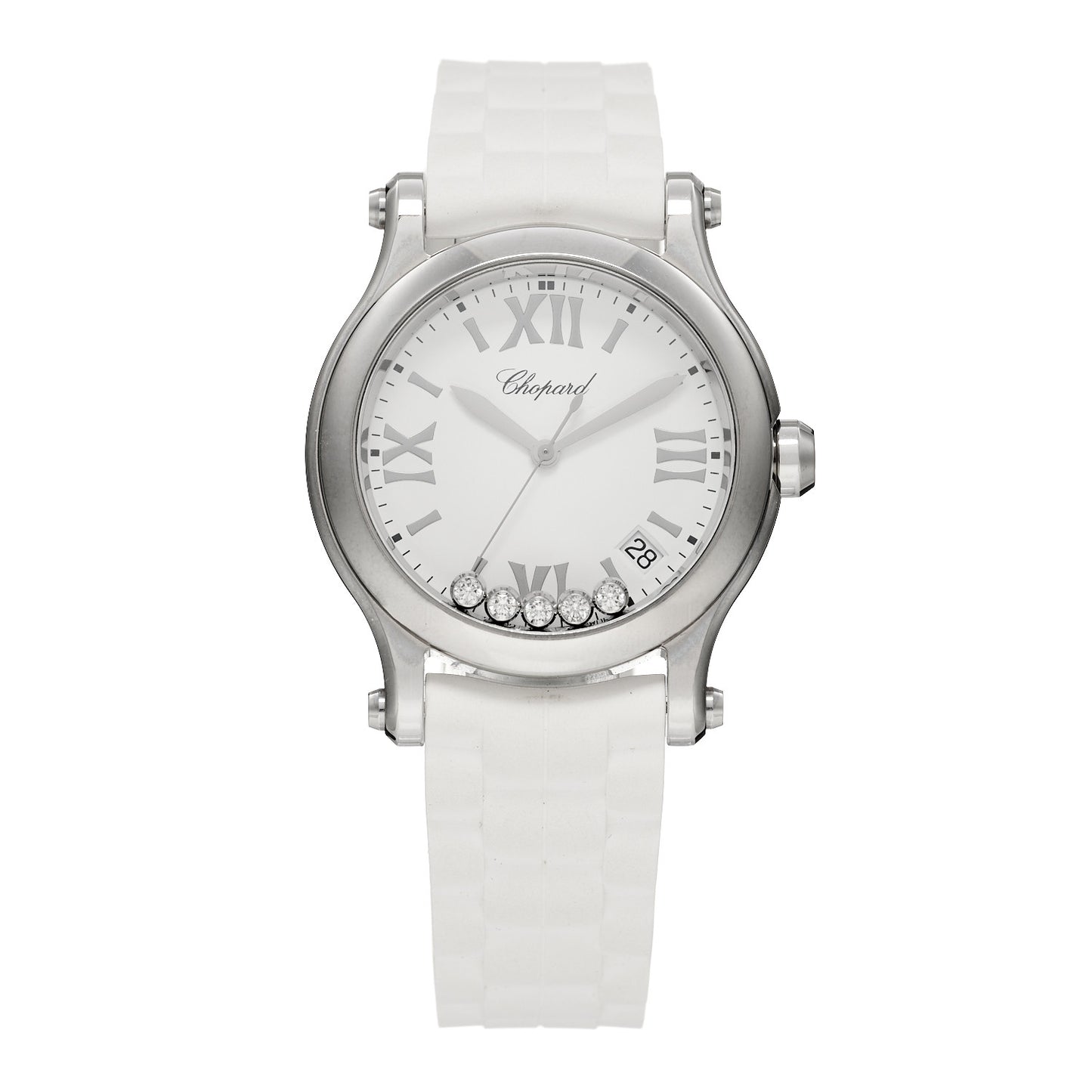 Stainless Steel Rubber 5 Diamond 36mm Happy Sport Quartz Watch White