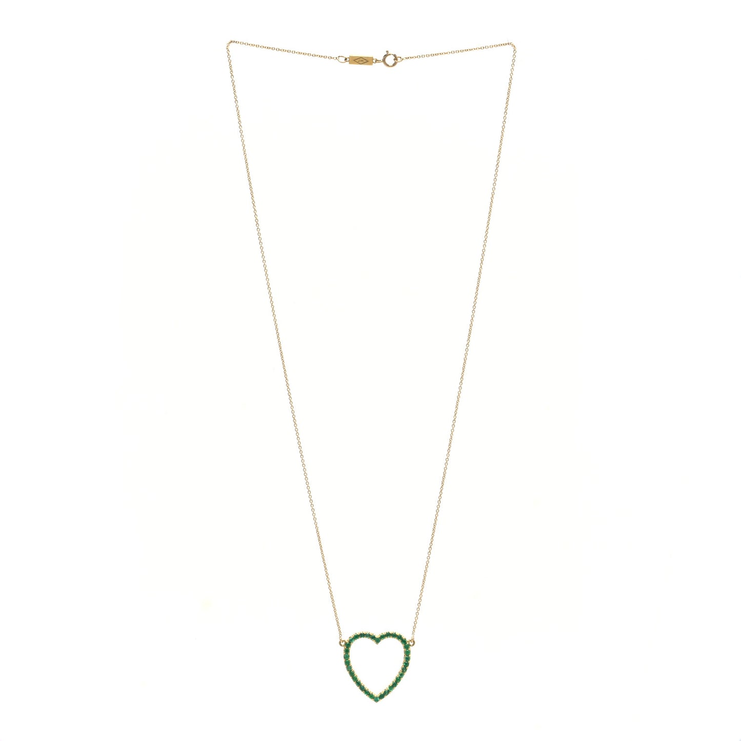 18K Yellow Gold Emerald Open Heart Pendant Necklace