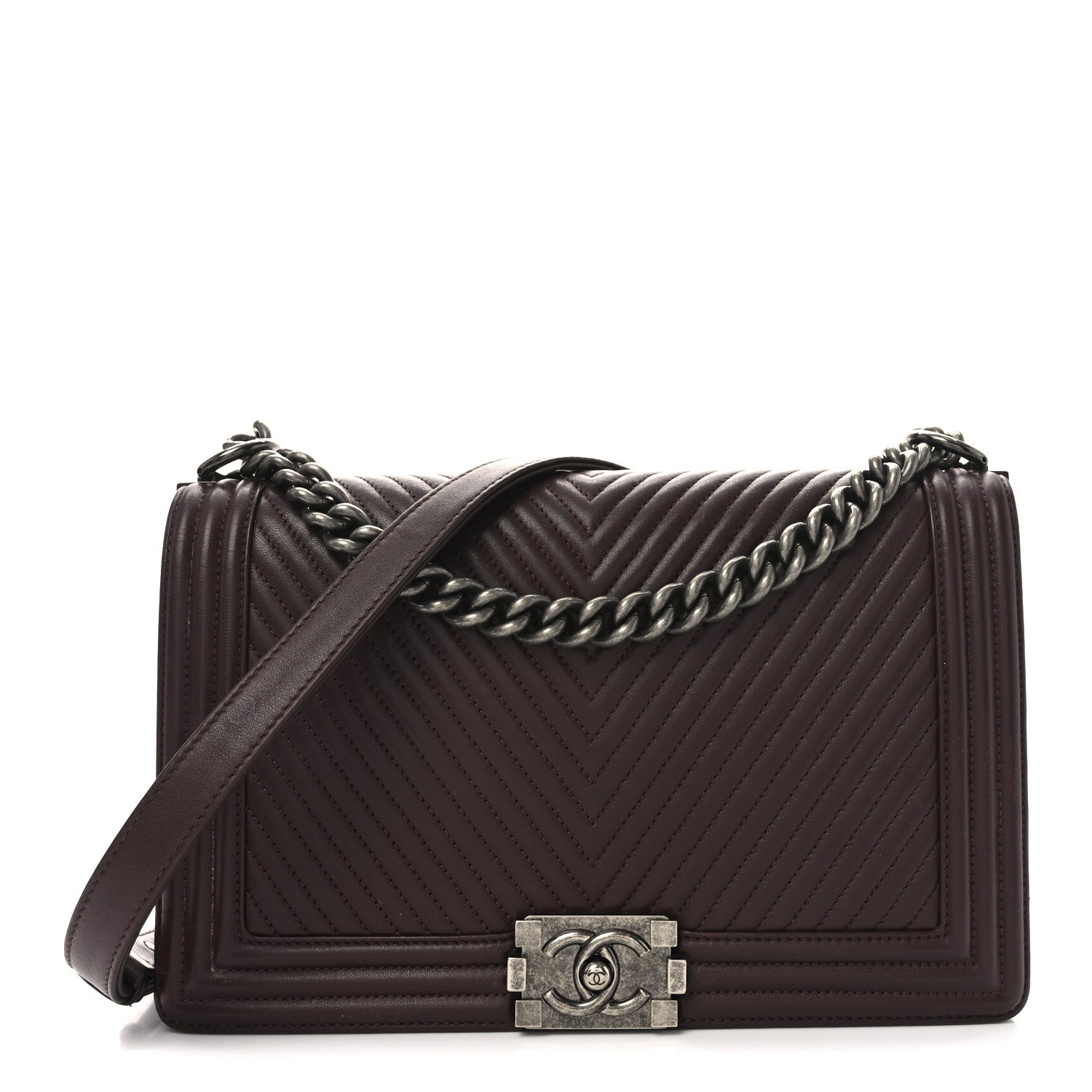 Chanel Calfskin Chevron Quilted New Medium Boy Flap Burgundy 1 of 10