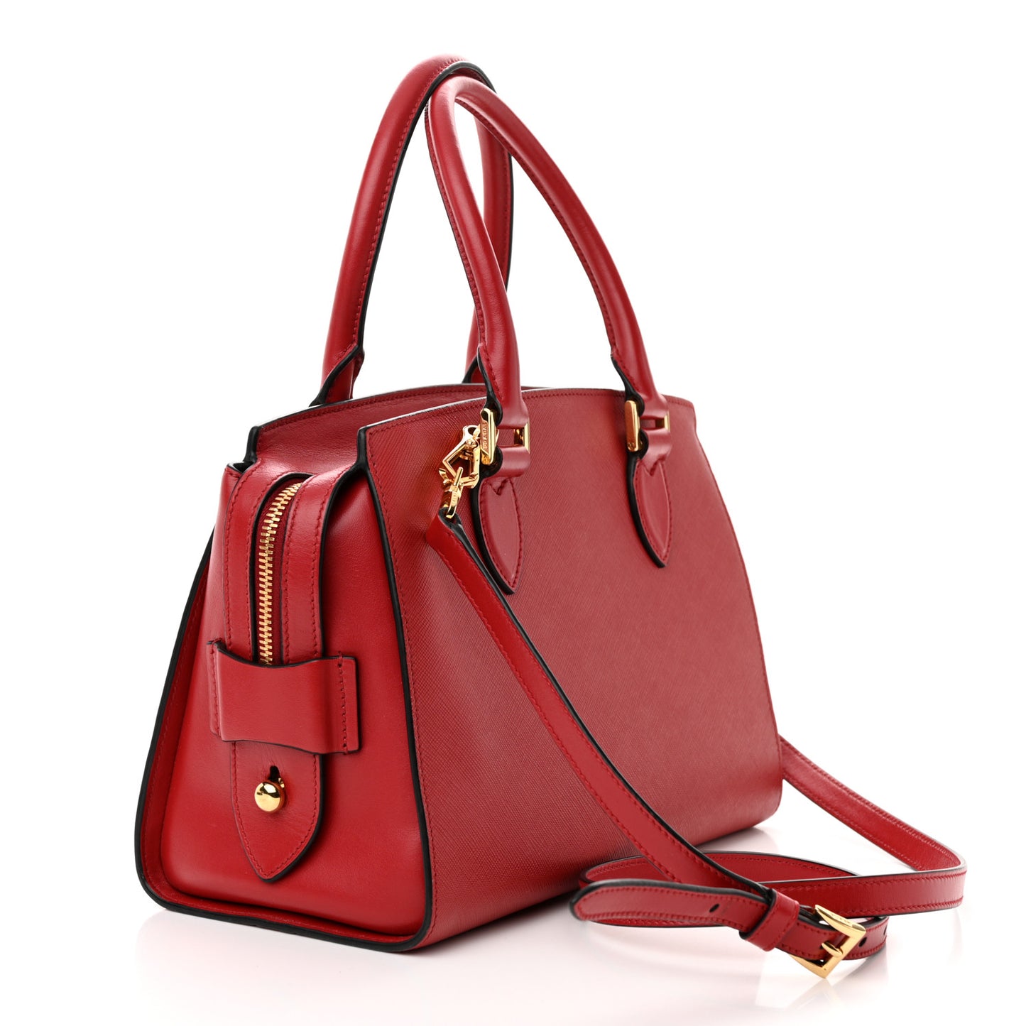 Saffiano Soft Calfskin Double Handle Satchel Fuoco