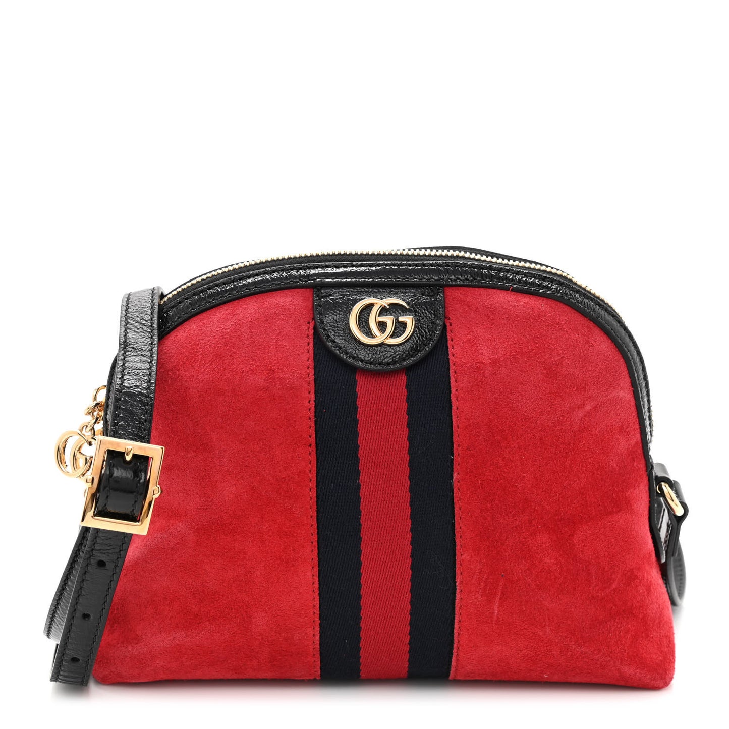 Suede Patent Web GG Small Ophidia Dome Shoulder Bag Hibiscus Red