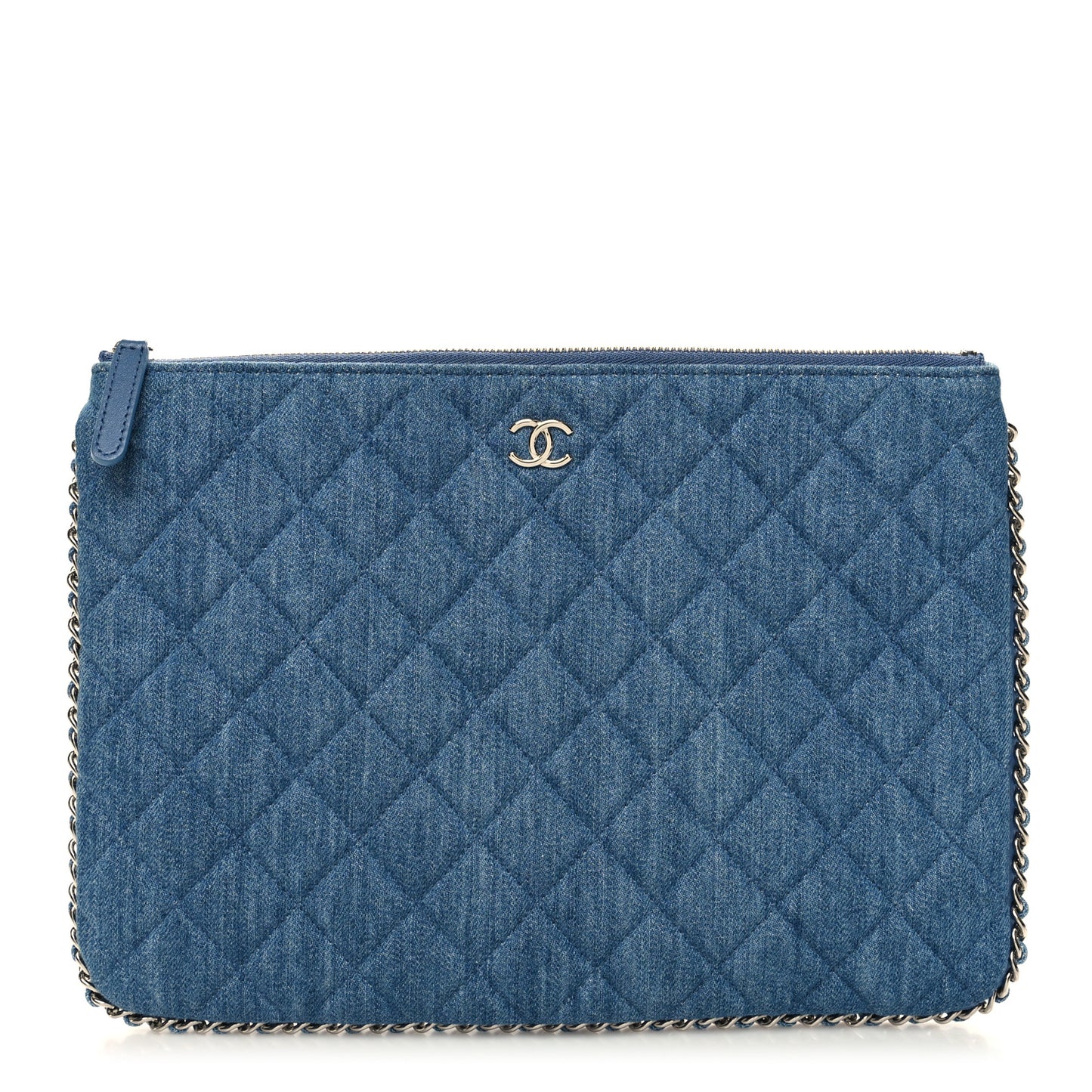 Denim Chain Around Quilted Medium Cosmetic Case Blue