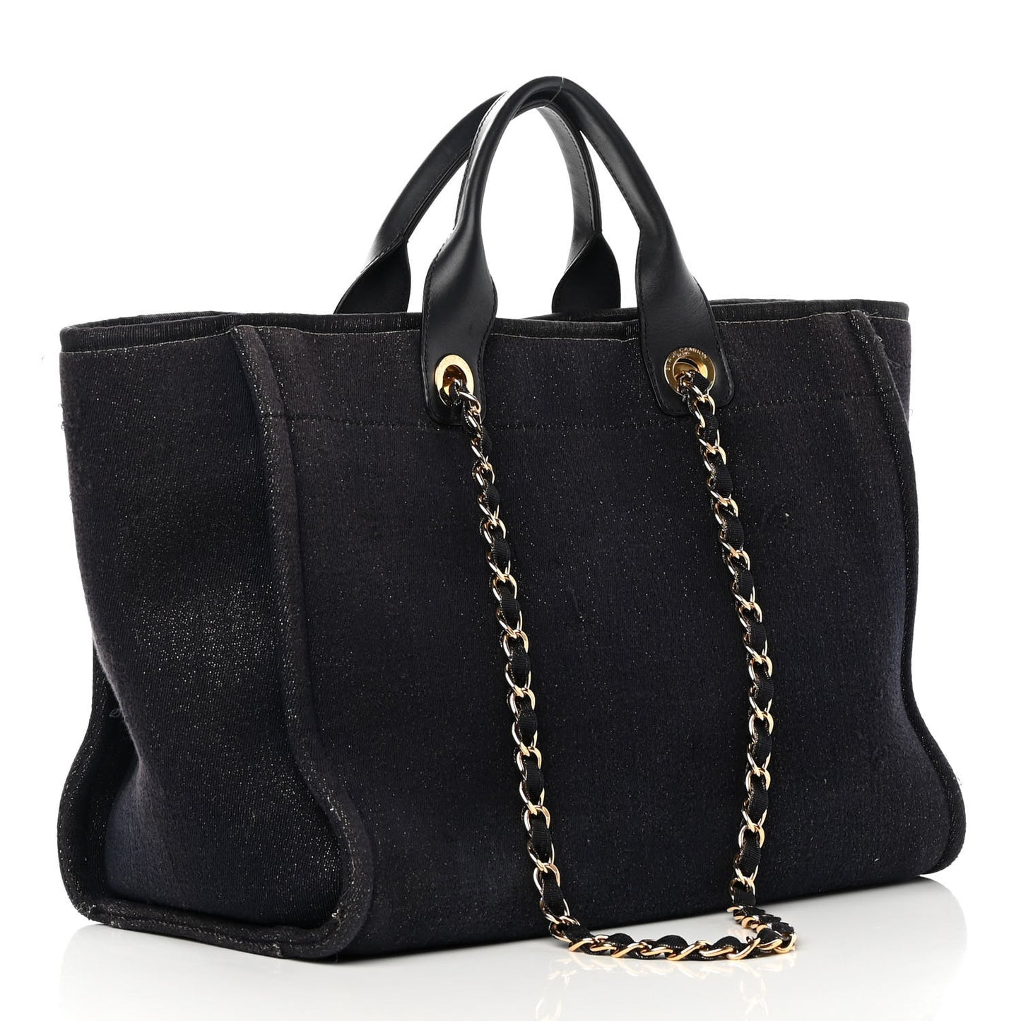 Lurex Canvas Medium Deauville Tote Navy Blue Gold