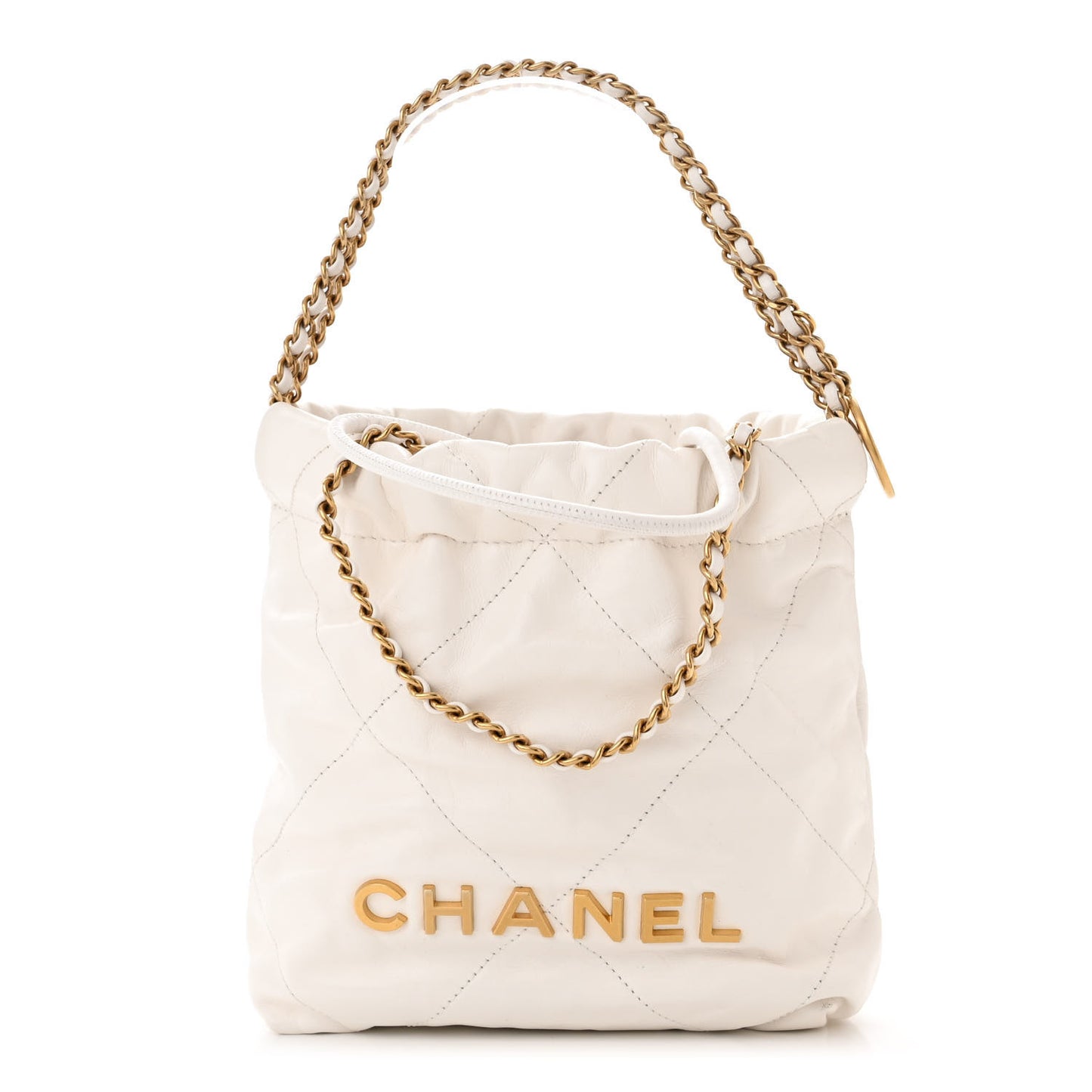 Shiny Calfskin Quilted Mini Chanel 22 White