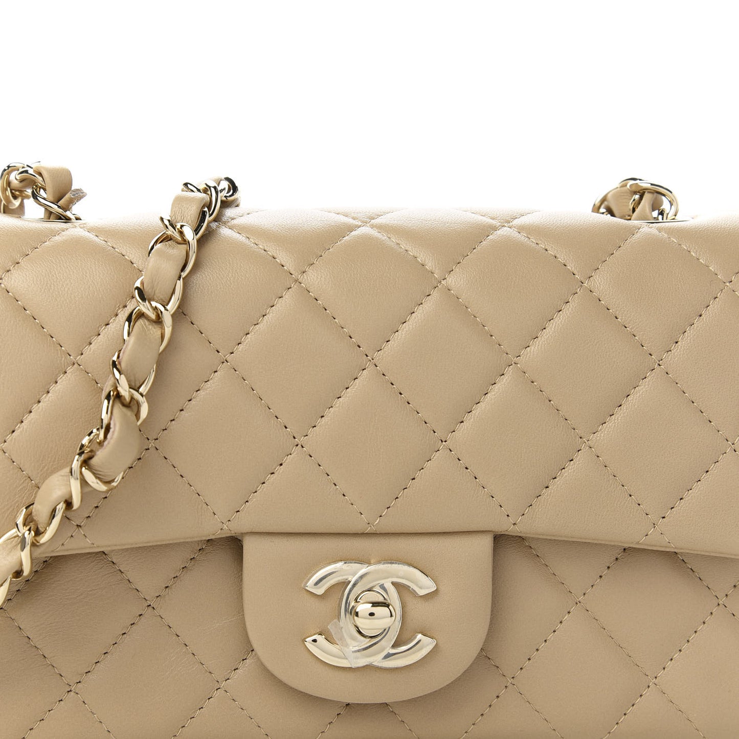 Lambskin Quilted Mini Rectangular Flap Dark Beige