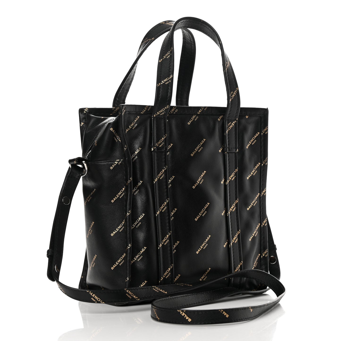 Calfskin Allover Logo XS Bazar Shopper Tote Black Gold