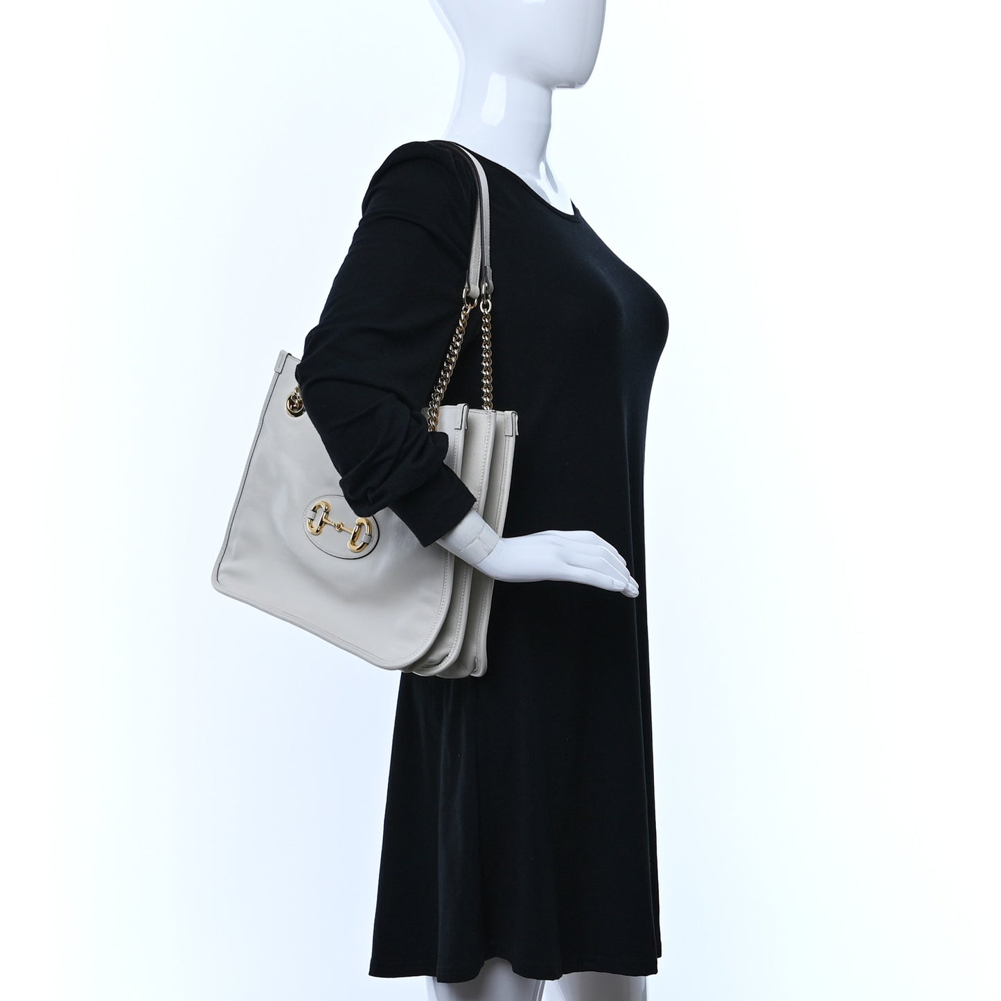 New Sakai Calfskin Lux Medium Horsebit 1955 Tote Bag Mystic White