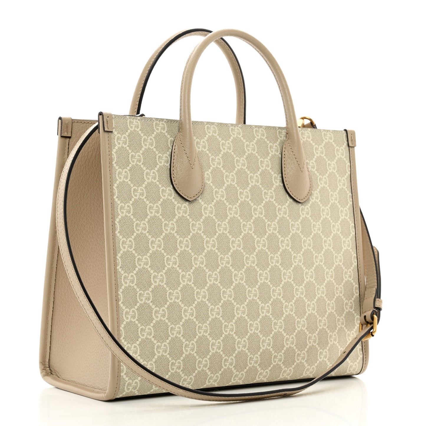 GG Supreme Monogram Textured Dollar Calfskin Small Retro Interlocking G Tote Bag Beige Mystic White Oatmeal