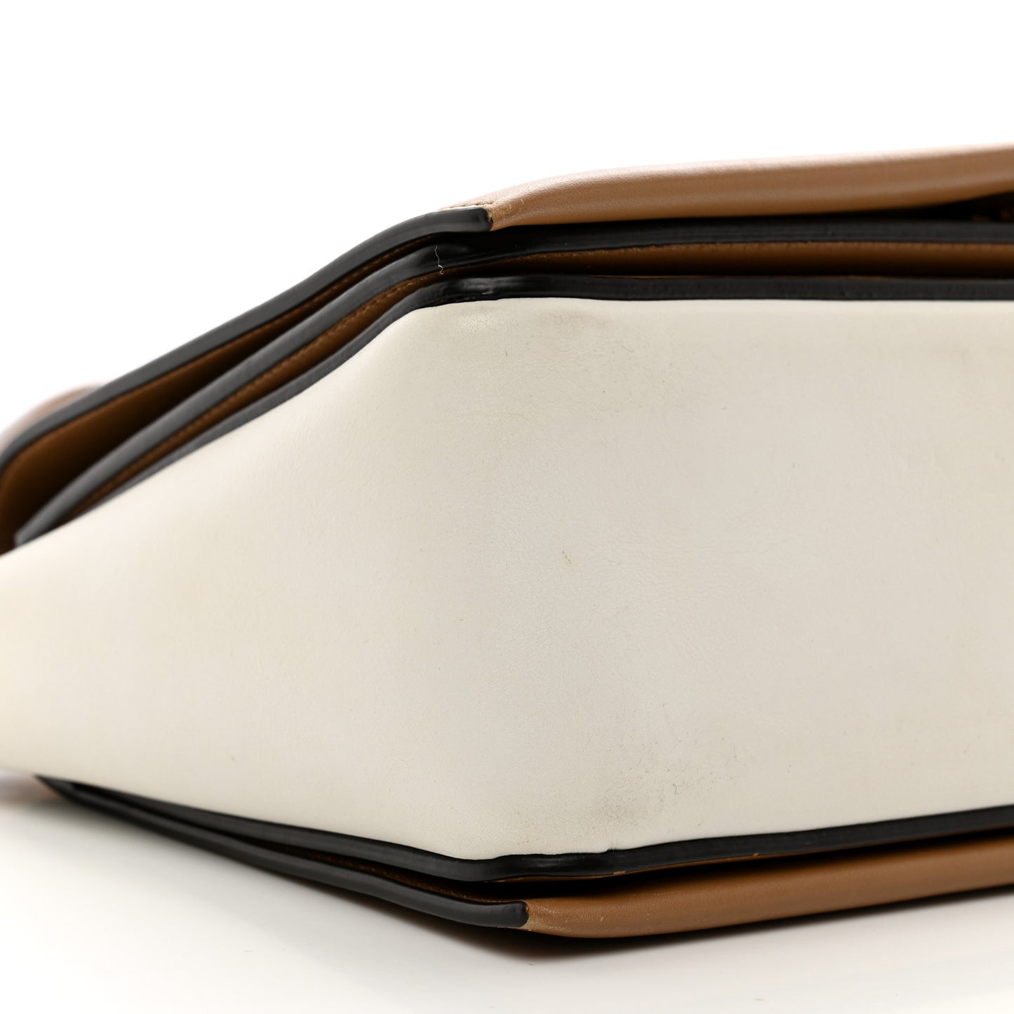 Shiny Smooth Calfskin Medium Frame Shoulder Bag Tan Optic White