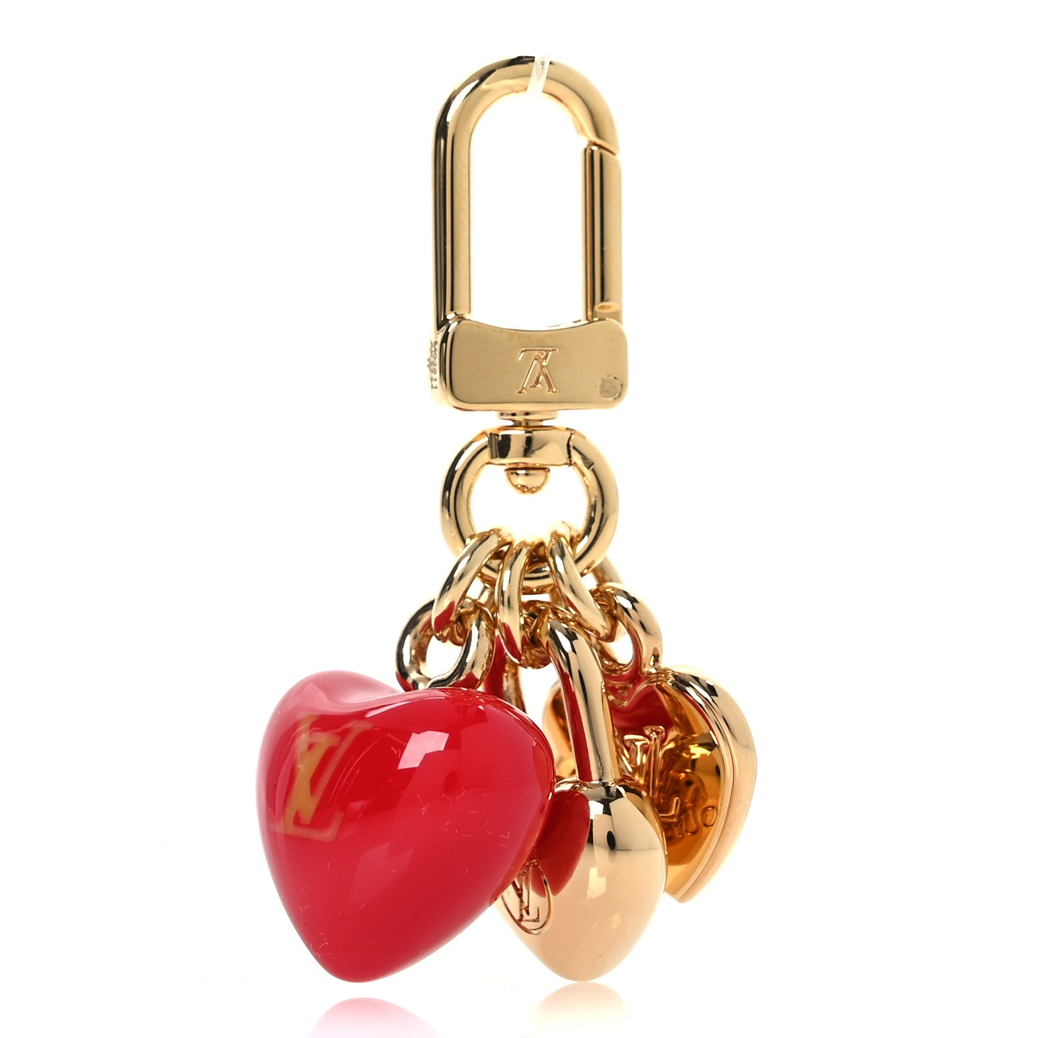 Louis Vuitton Micro Charms LV Heart Bag Charm Key Holder Gold Red