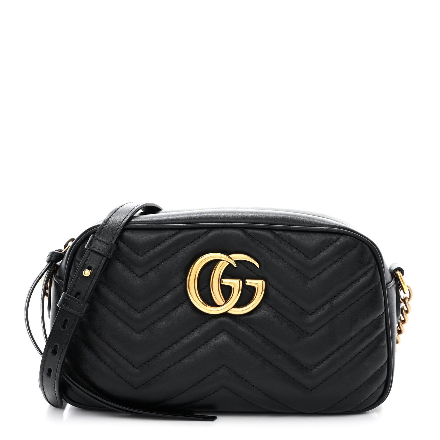 Calfskin Matelasse Small GG Marmont Chain Shoulder Bag Black