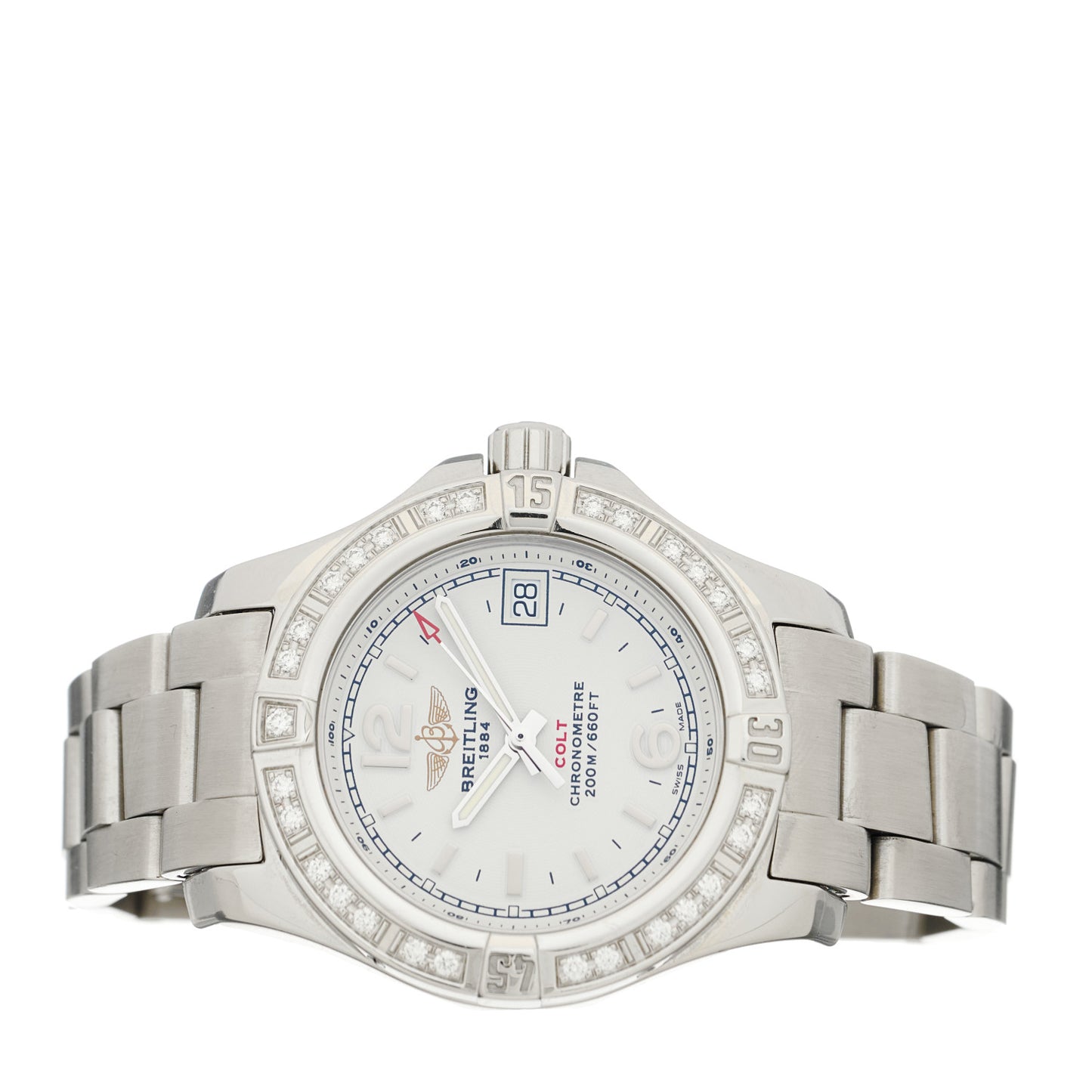 Stainless Steel Diamond Bezel 33mm Colt Lady Quartz Watch White A7738853