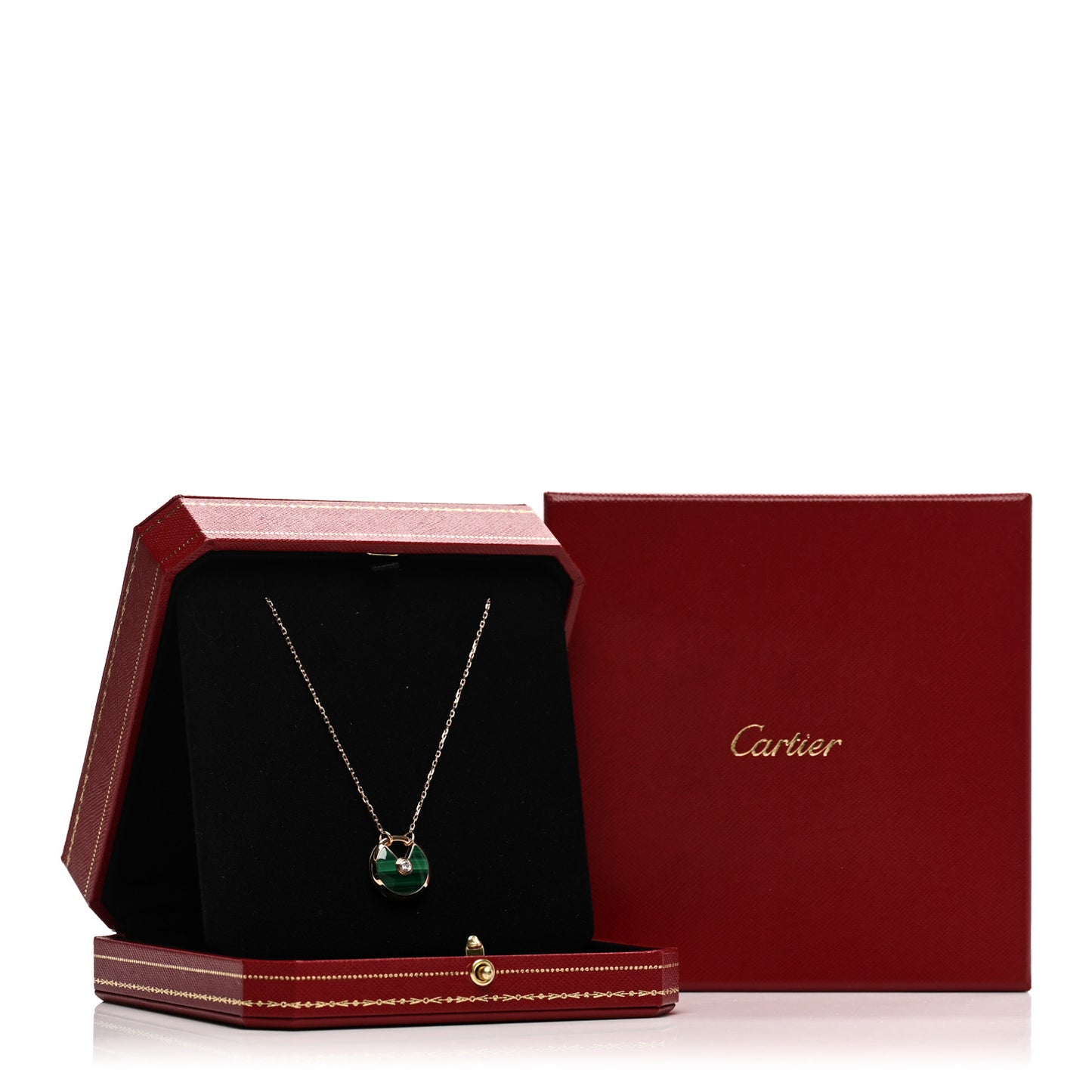 18K Pink Gold Diamond Malachite SM Amulette de Cartier Pendant Necklace
