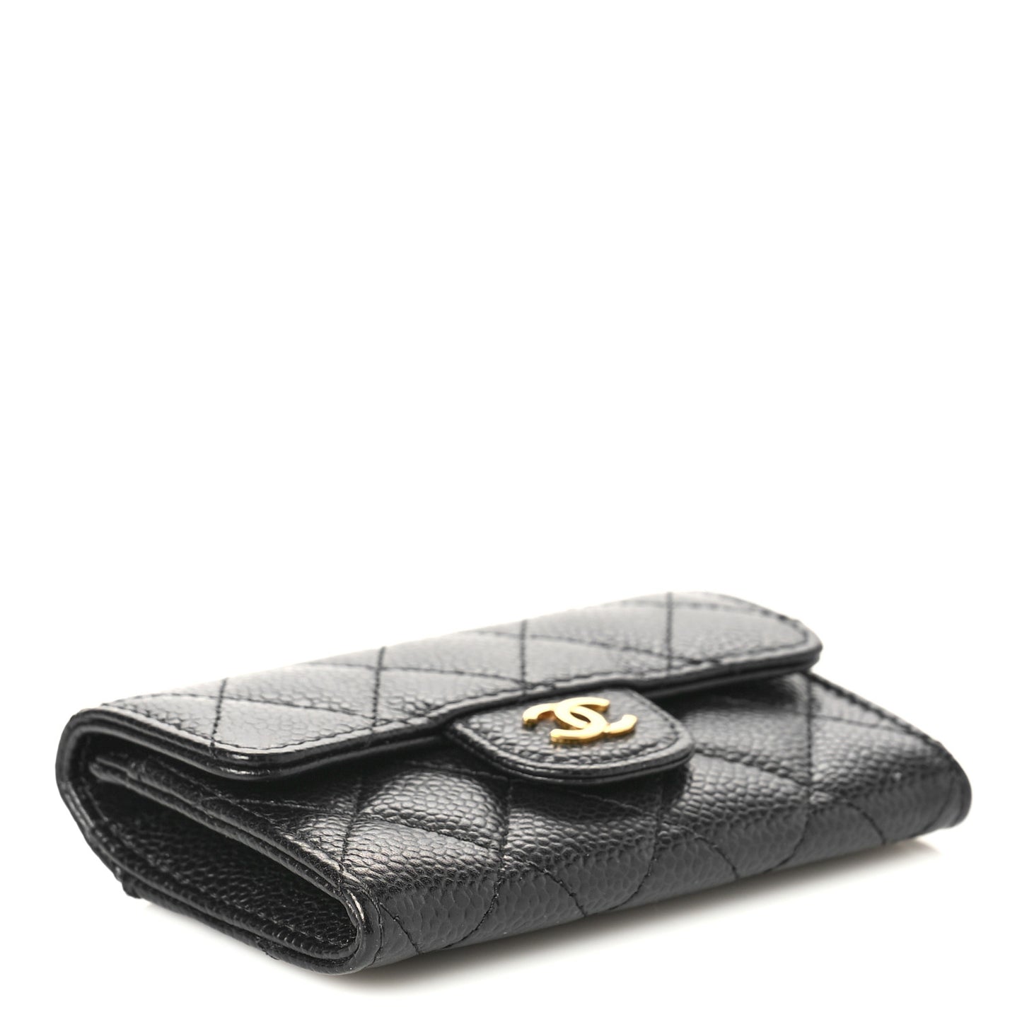Caviar Quilted Flap Card Holder Wallet Black