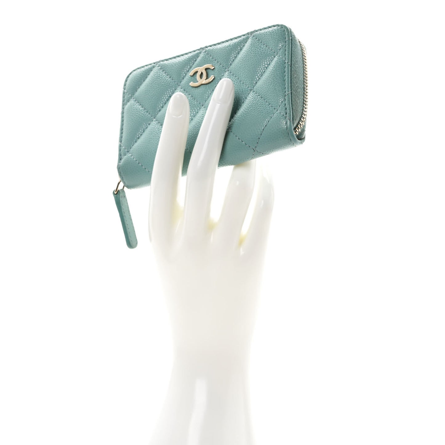 Caviar Quilted Zip Coin Purse Light Blue
