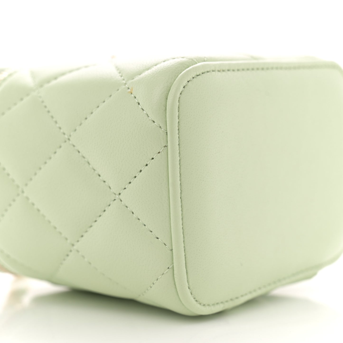 Lambskin Quilted Pearl Crush Mini Vanity Case With Chain Light Green
