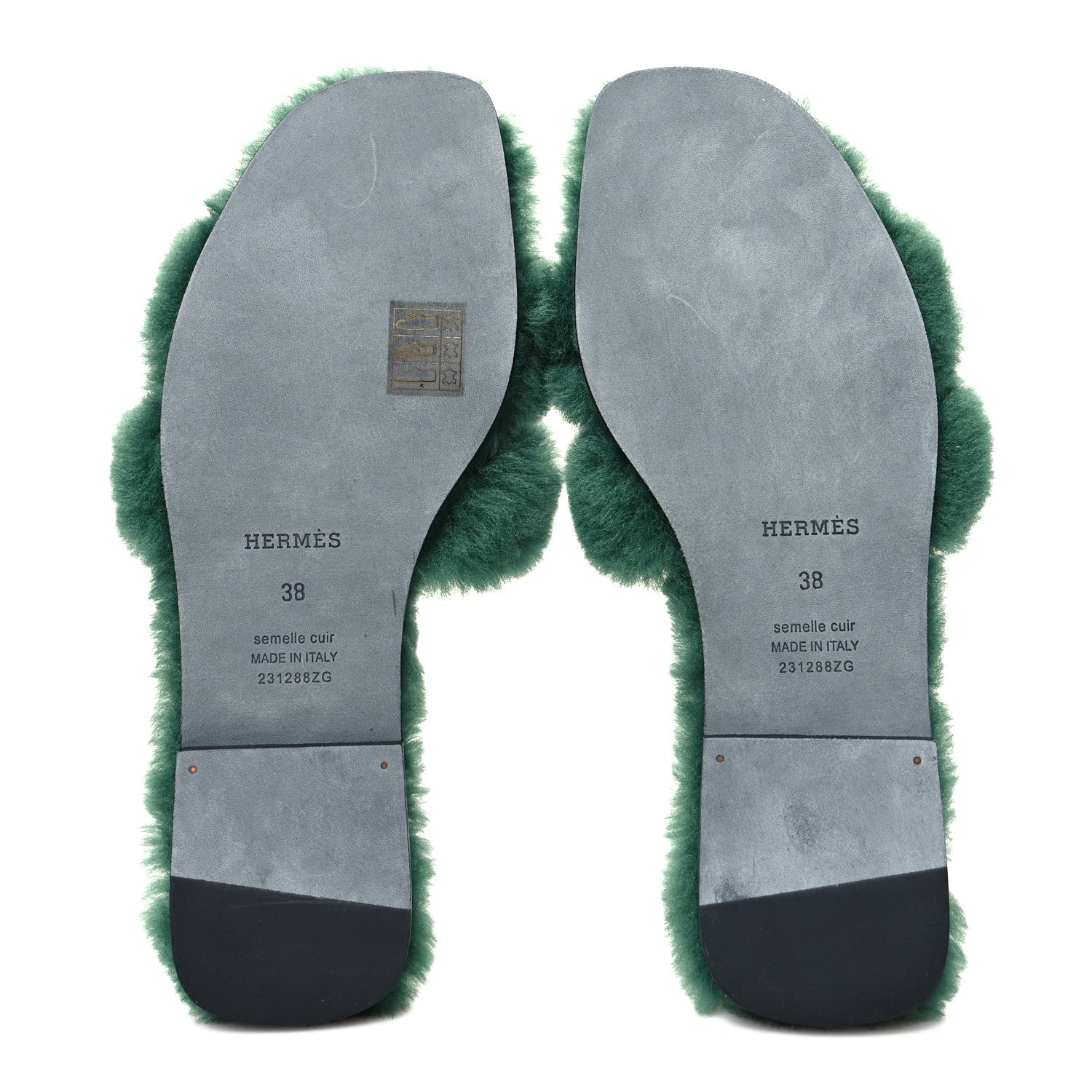 Hermes Woolskin Oran Sandals 38 Vert Anglais 5 of 8