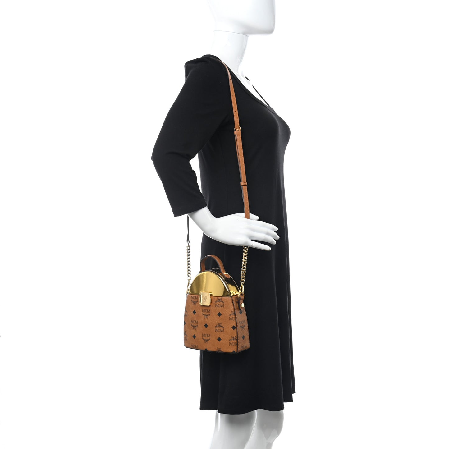 Metallic Calfskin Visetos Stark Pushlock Clutch Cognac