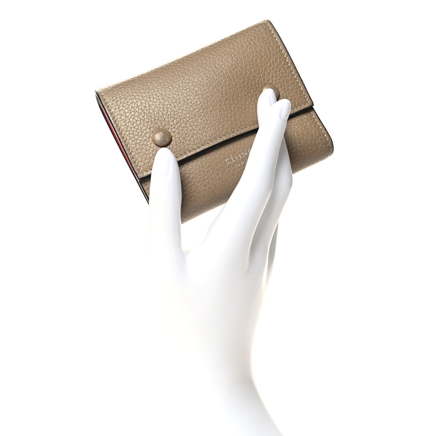 Drummed Calfskin Small Multifunction Folded Wallet Dune