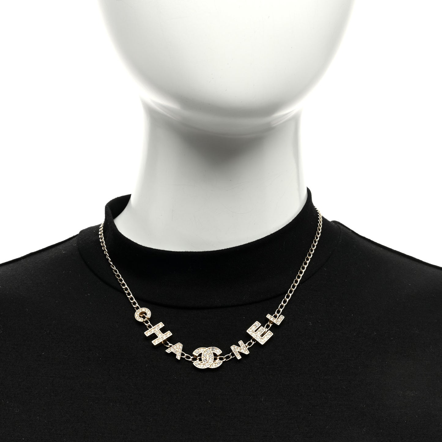 Metal Crystal CC Logo Letters Choker Necklace Gold