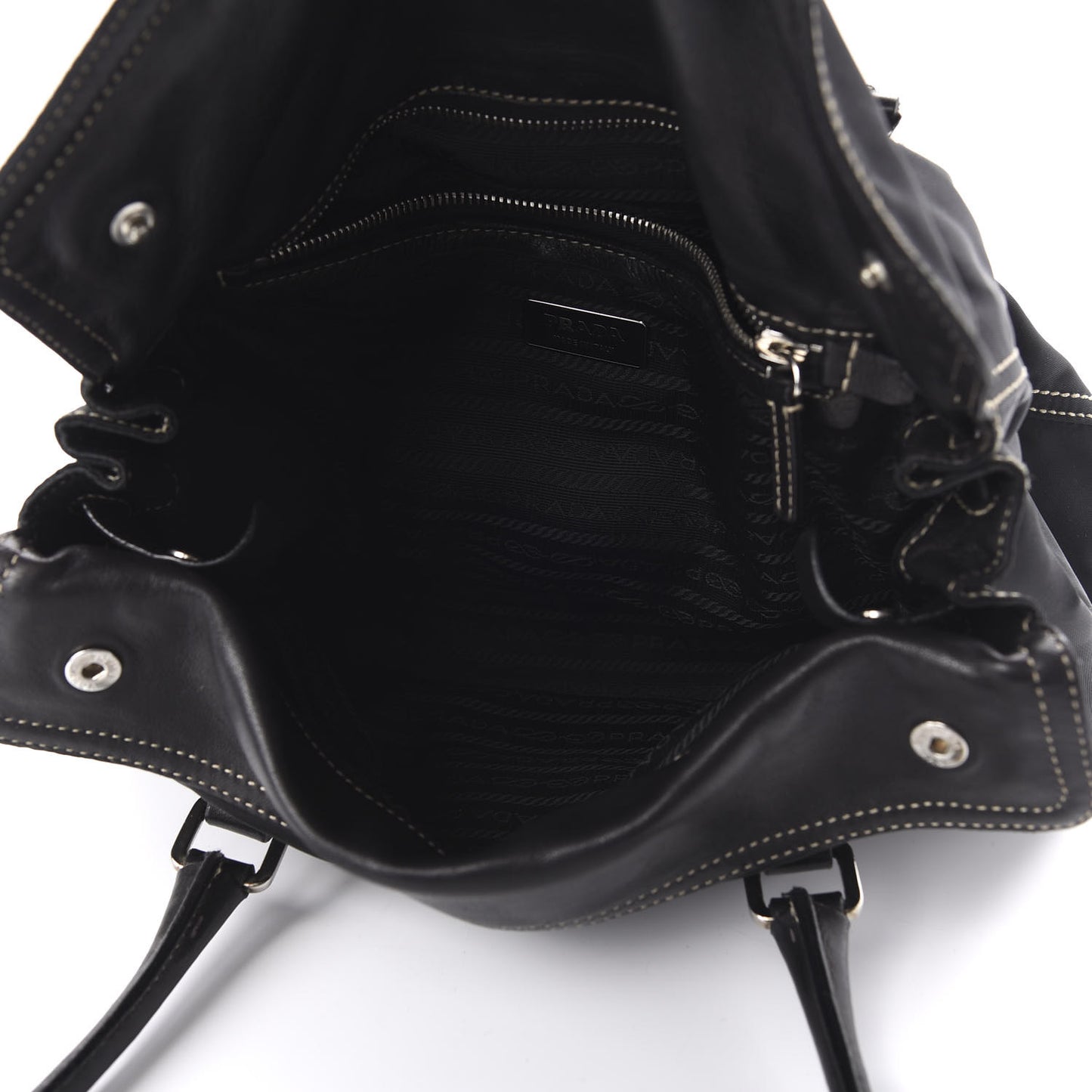 Tessuto Nylon Twist Soft Calfskin Shoulder Bag Black