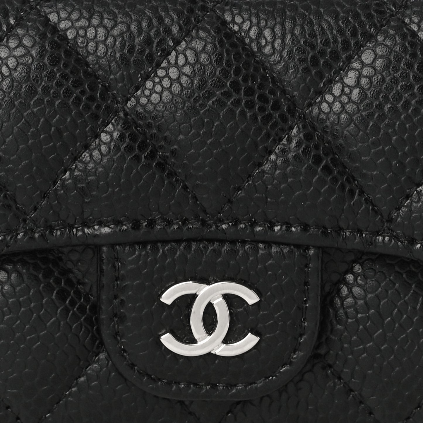 Caviar Quilted Flap Card Holder Wallet Black
