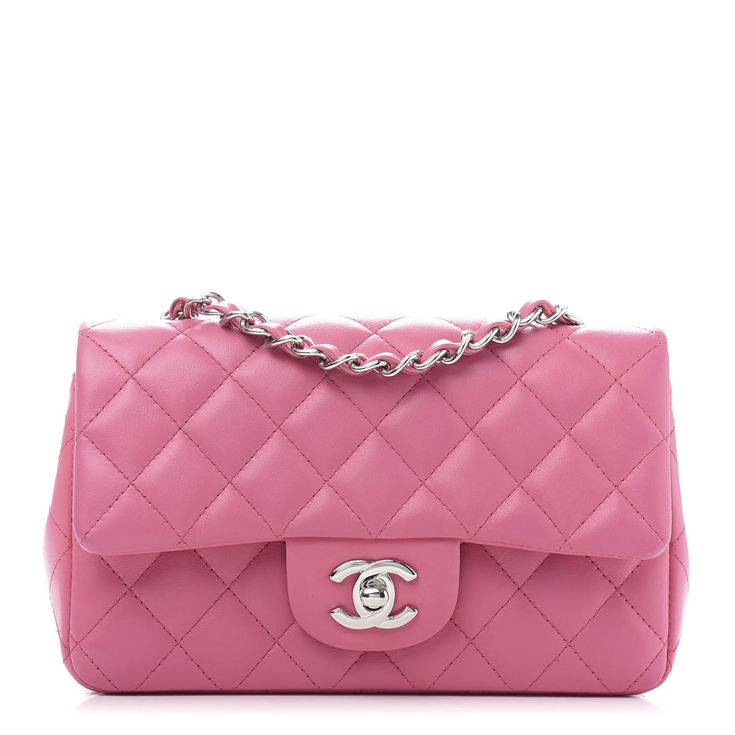 Lambskin Quilted Mini Rectangular Flap Dark Pink