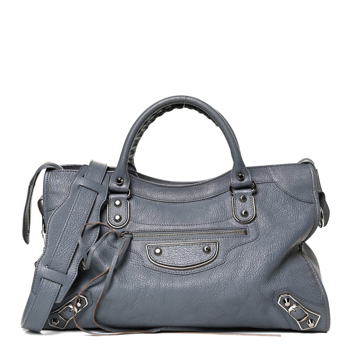 Chevre Silver Metallic Edge Hardware City Bleu Acier