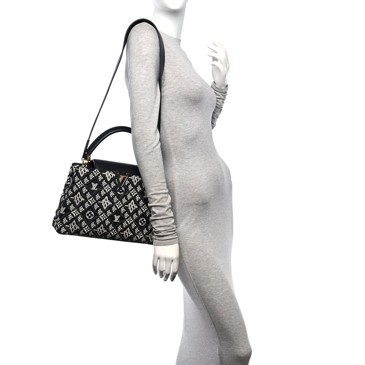 Calfskin Since 1854 Embroidered Capucines PM Black