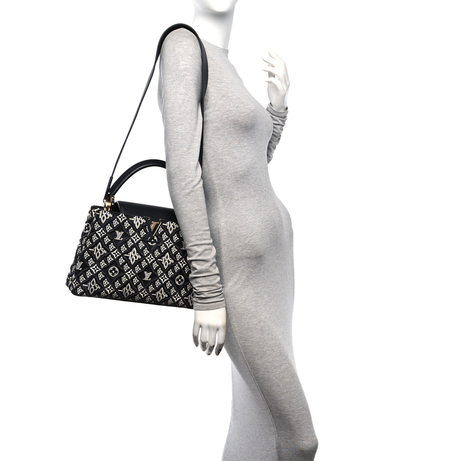 Louis Vuitton Calfskin Since 1854 Embroidered Capucines PM Black 2 of 10