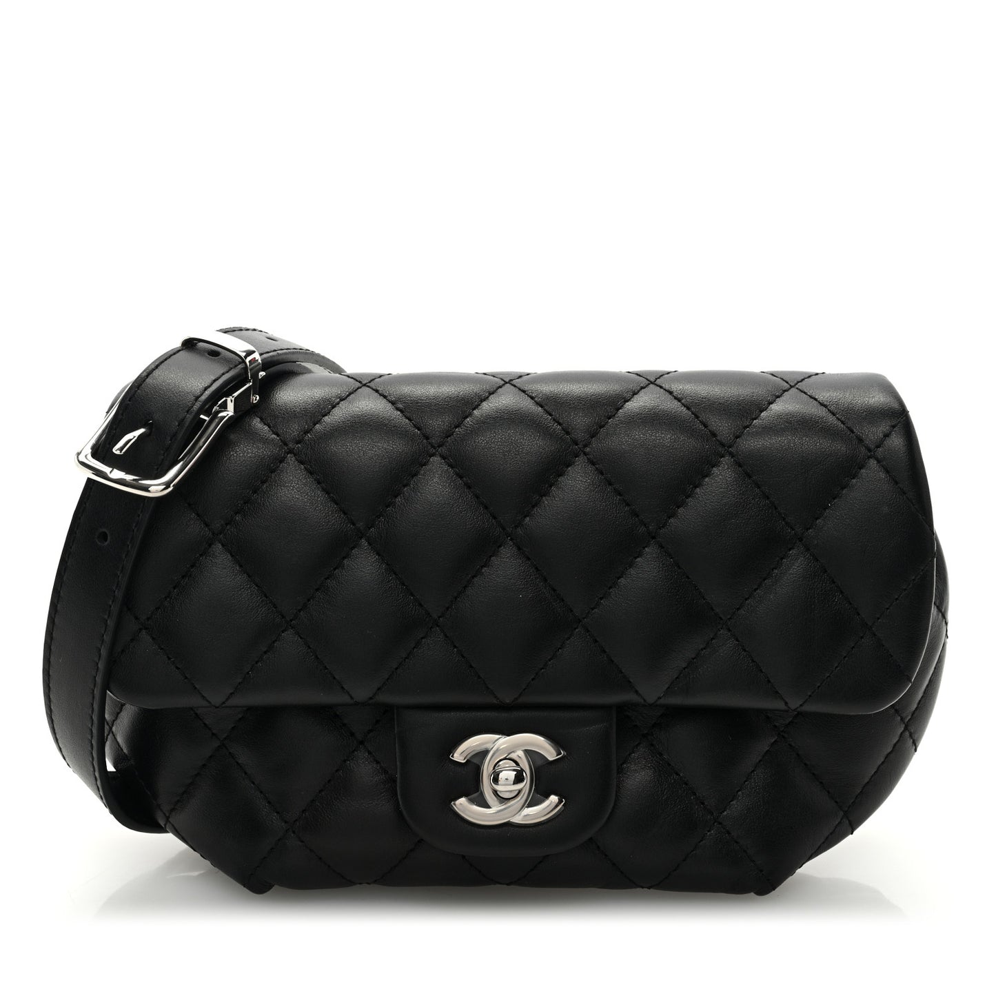 Calfskin Quilted CC Uniform Flap Belt Bag Black