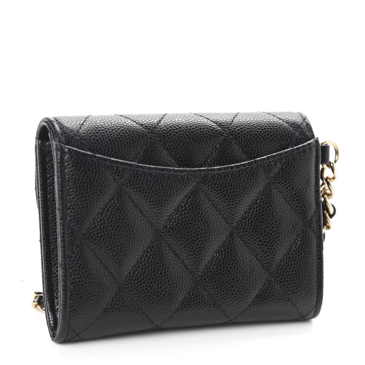 Caviar Quilted Flap Card Holder Chain Wristlet Black