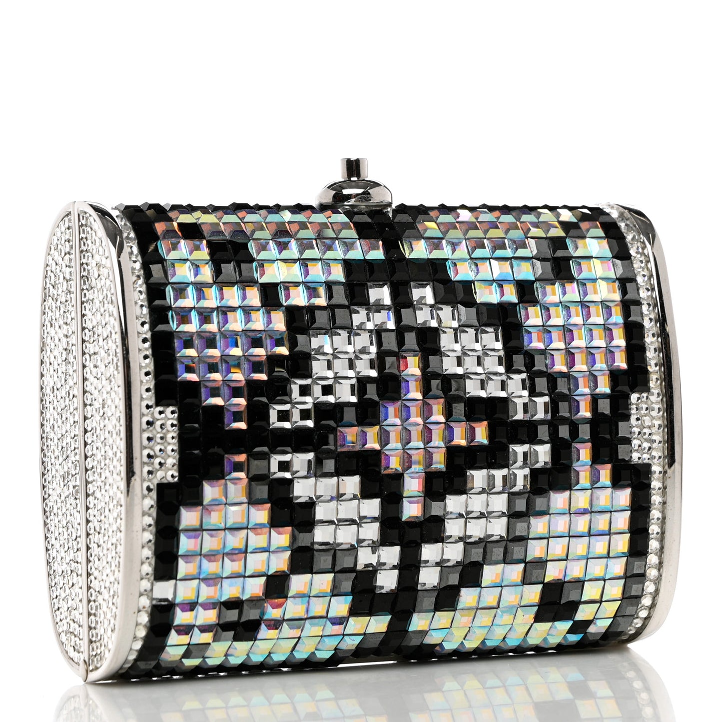 Crystal Minaudiere Clutch Black Silver