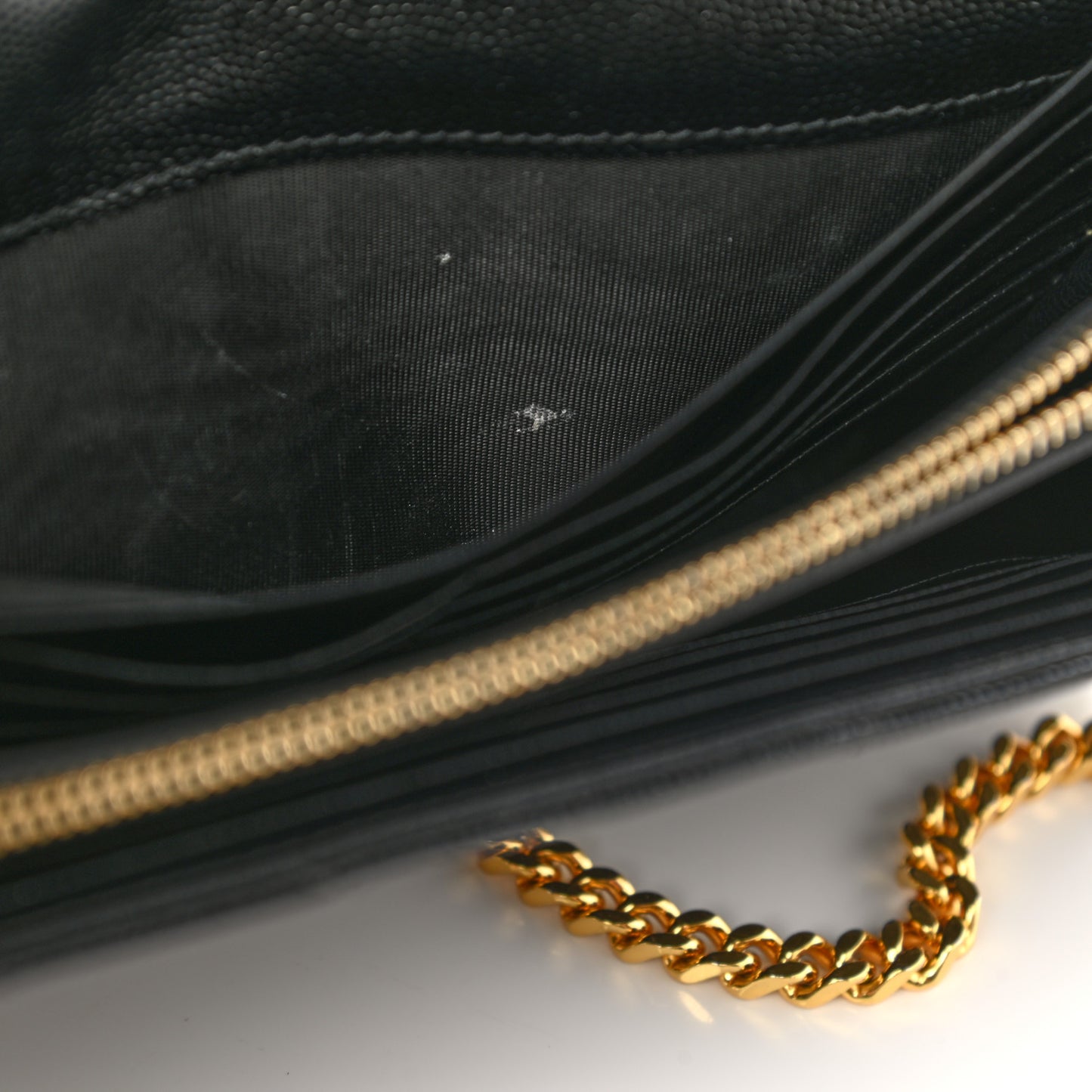 Grain De Poudre Matelasse Chevron Monogram Chain Wallet Black