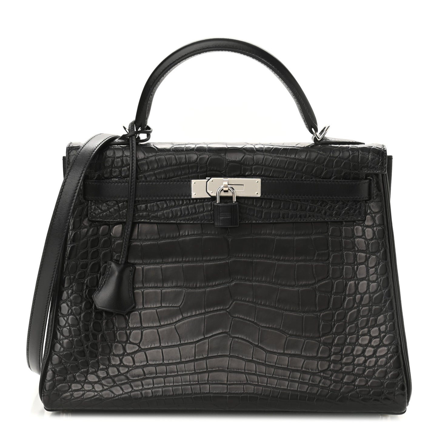 Matte Alligator Taurillon Clemence Box Kelly Retourne 32 Black