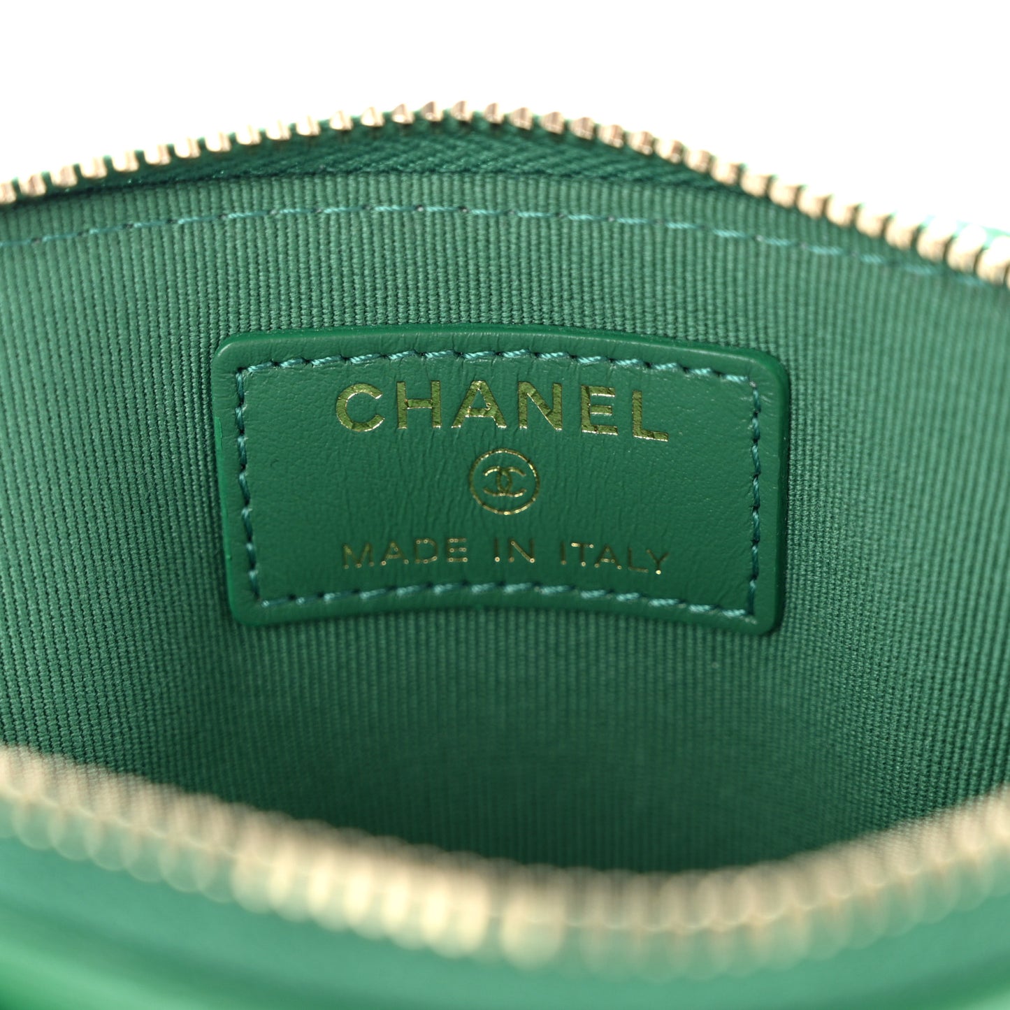 Lambskin Quilted Chanel 19 Zip Card Holder Wallet Green