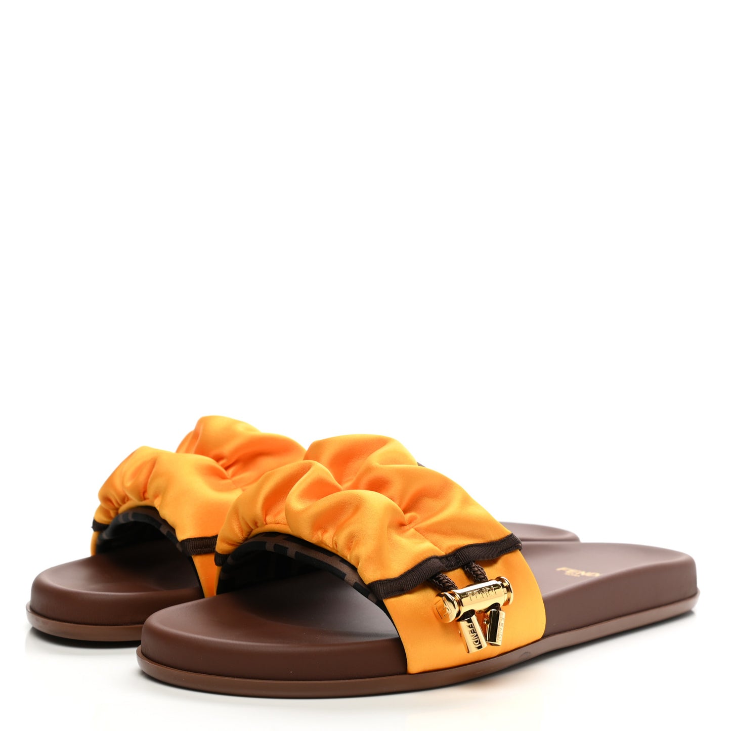 Satin Fendi Feel Slide Sandals 39.5 Orange
