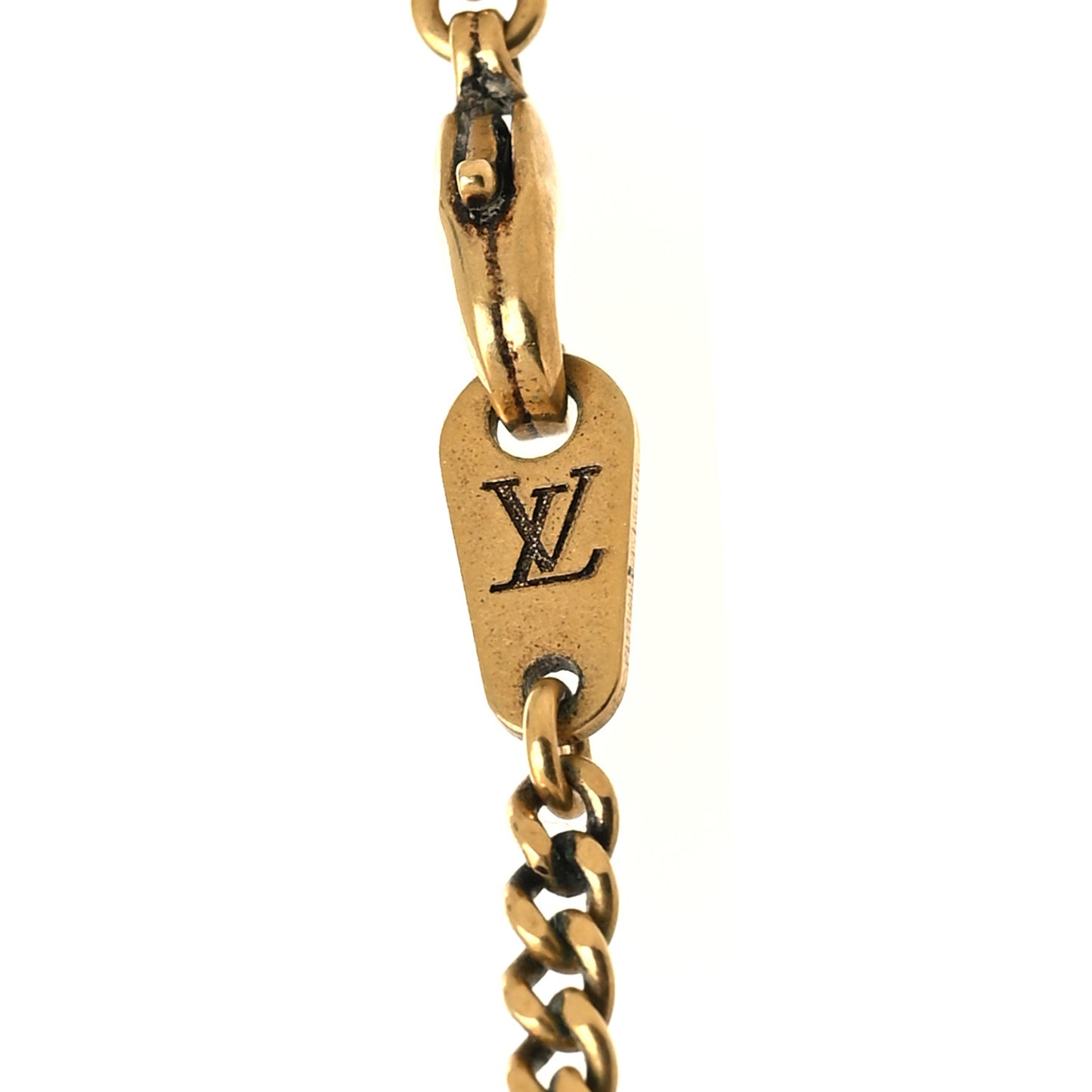 Lacquered Metal LV Friends Pendant Necklace Aged Gold Blue Pink